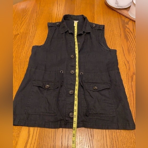 Forever21 Black Linen Button Up Vest with Draw Strings - Picture 13 of 13